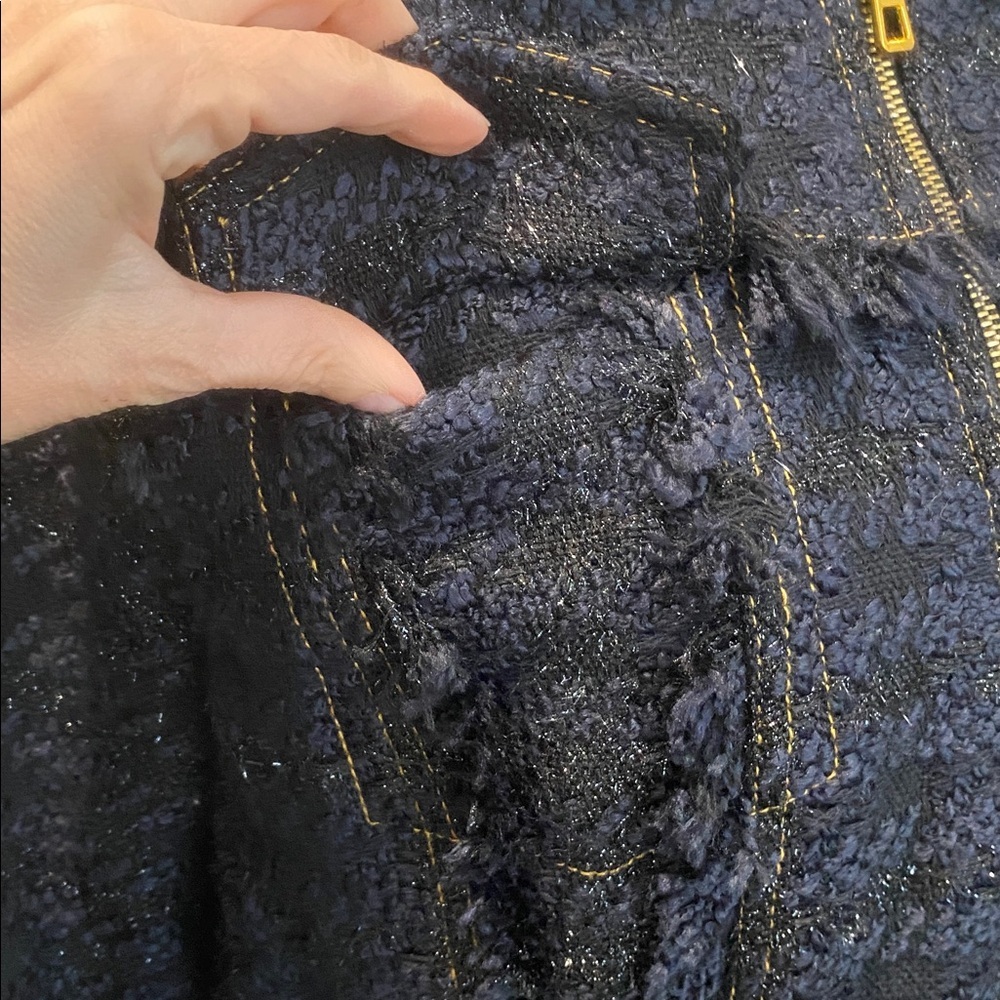 Tory Burch Black Bouclé Tweed Blazer Zip Lady Like Size 12 Fringe Detail Jacket - Picture 12 of 15
